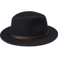Granatowy kapelusz fedora z płaskim rondem Flavio Moda
