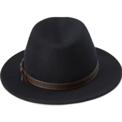 Granatowy kapelusz fedora z płaskim rondem Flavio Moda
