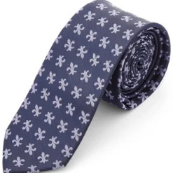 Granatowy krawat z poliestru we wzór fleur-de-lis