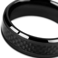 Hyperan | 8 mm czarny pierścionek tytanowy z wkładką z włókna węglowego