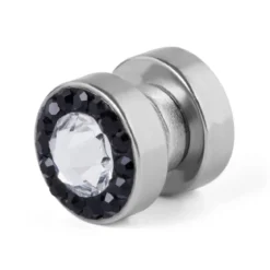 Kolczyk magnetyczny z czarnym i przezroczystym kryształem 8 mm