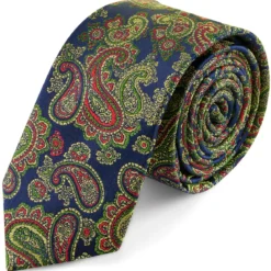 Kolorowy, jasnoniebieski, jedwabny krawat we wzór paisley | 6 cm
