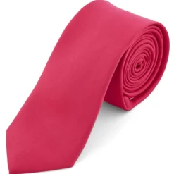 Krawat w kolorze jaskrawego różu 6 cm Basic