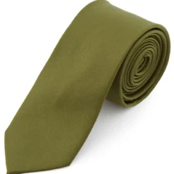 Krawat w kolorze zielonego liścia 6 cm Basic
