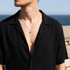 Mediterranean | 14K pozłacany naszyjnik z zawieszką pavé z zielonych cyrkonii
