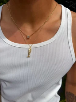 Mediterranean | 14K pozłacany naszyjnik z zawieszką w kształcie ryby