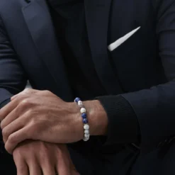8 mm bransoletka z białym turkusem i lapis lazuli