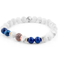 8 mm bransoletka z białym turkusem i lapis lazuli