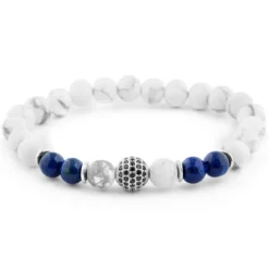 8 mm bransoletka z koralikami białej sosny i lapis lazuli