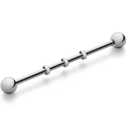 38 mm srebrzysta sztanga industrialna z koralikami ze stali chirurgicznej