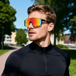 Momentum | Czarno-pomarańczowe sportowe okulary przeciwsłoneczne wraparound