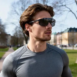 Momentum | Czarno-szare sportowe okulary przeciwsłoneczne wraparound