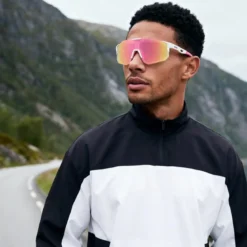 Momentum | Różowo-żółte sportowe okulary przeciwsłoneczne wraparound