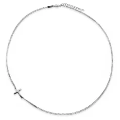 New Classics | 2 mm naszyjnik z krzyżykiem typu curb ze stali nierdzewnej w srebrnym kolorze