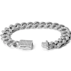 Nicos | 12 mm srebrzysta bransoletka pancerka z cyrkoniami