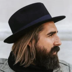 Niebieski wełniany kapelusz fedora Alessandria Fido