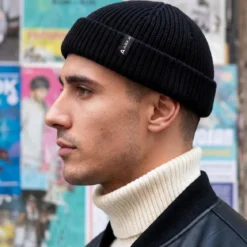 Nordic | Czarna rybacka czapka beanie z mieszanki wełny
