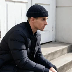 Nordic | Granatowa czapka beanie rybacka z mieszanki wełny