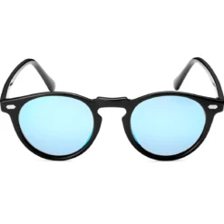 Okrągłe czarno-niebieskie lustrzane okulary przeciwsłoneczne retro z polaryzacją