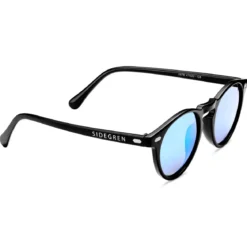 Okrągłe czarno-niebieskie lustrzane okulary przeciwsłoneczne retro z polaryzacją