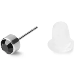 Okrągły srebrzysto-czarny kolczyk z cyrkonią 3 mm