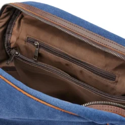 Plecak W Stylu Vintage Z Granatowego Płótna I Ciemnobrązowej Skóry