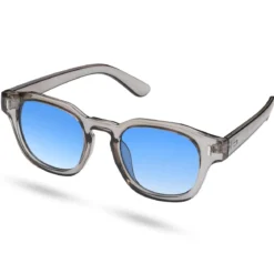 Przezroczysto-niebieskie geometryczne okulary przeciwsłoneczne gradient typu horn rimmed