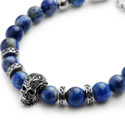 Rico | Bransoletka z czaszką z lapis lazuli i srebrzystą stalą nierdzewną