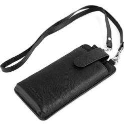 Skórzane czarne etui na karty i telefon Lamont