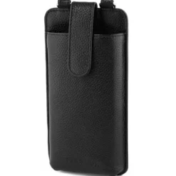 Skórzane czarne etui na karty i telefon Lamont