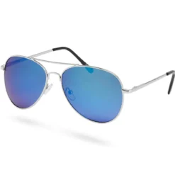 Srebrzysto-niebieskie lustrzane okulary przeciwsłoneczne aviator