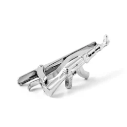 Srebrzysty klips do krawata z motywem AK47