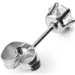 Srebrzysty okrągły kolczyk z cyrkonią 4 mm