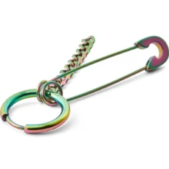 Tęczowy kolczyk kółeczko z zawieszką agrafką Floyd