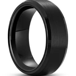 Terra | 8 mm czarny pierścionek z węglika wolframu ze ściętymi krawędziami