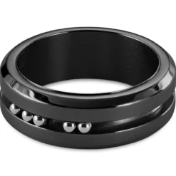 Tigris | 8 mm czarny ruchomy pierścionek ze srebrzystymi koralikami