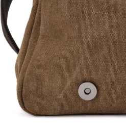 Torba listonoszka vintage z karmelowego płótna i brązowej skóry