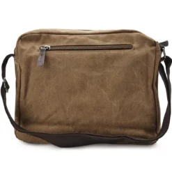 Torba listonoszka vintage z karmelowego płótna i brązowej skóry
