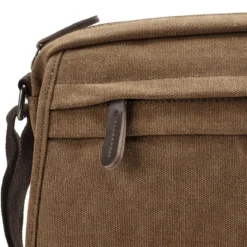 Torba listonoszka vintage z karmelowego płótna i brązowej skóry