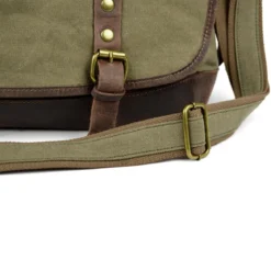 Torba Listonoszka W Stylu Vintage Z Wojskowego Zielonego Płótna i Skóry