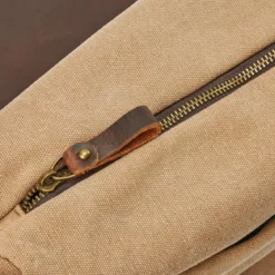 Torba Listonoszka W Stylu Vintage Z Jasnobrązowego Płótna i Skóry
