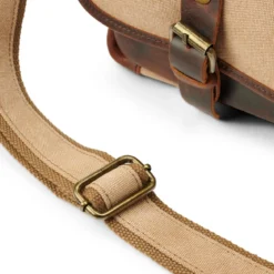 Torba Listonoszka W Stylu Vintage Z Jasnobrązowego Płótna i Skóry
