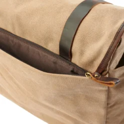 Torba Listonoszka W Stylu Vintage Z Jasnobrązowego Płótna i Skóry