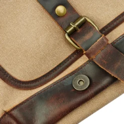 Torba Listonoszka W Stylu Vintage Z Jasnobrązowego Płótna i Skóry