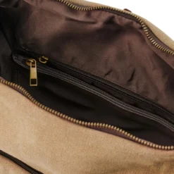 Torba Listonoszka W Stylu Vintage Z Jasnobrązowego Płótna i Skóry