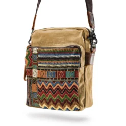 Torba Na Ramię Boho Z Jasnobrązowego Płótna Retro