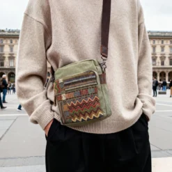 Torba Na Ramię Boho Z Płótna W Kolorze Retro Army Green