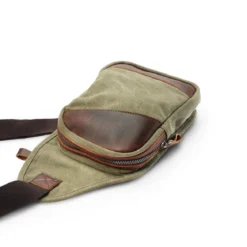 Torba Na Ramię Z Płótna W Kolorze Army Green I Skóry