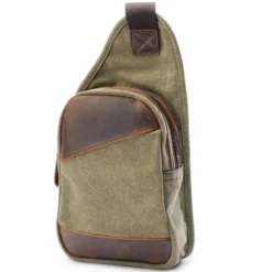 Torba Na Ramię Z Płótna W Kolorze Army Green I Skóry