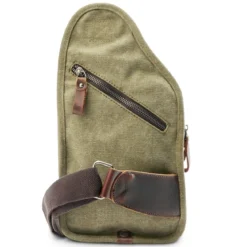 Torba Na Ramię Z Płótna W Kolorze Army Green I Skóry